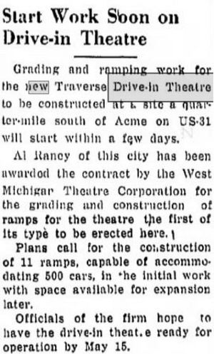 Traverse Drive-In Theatre - Dec 1949 Article On Construction